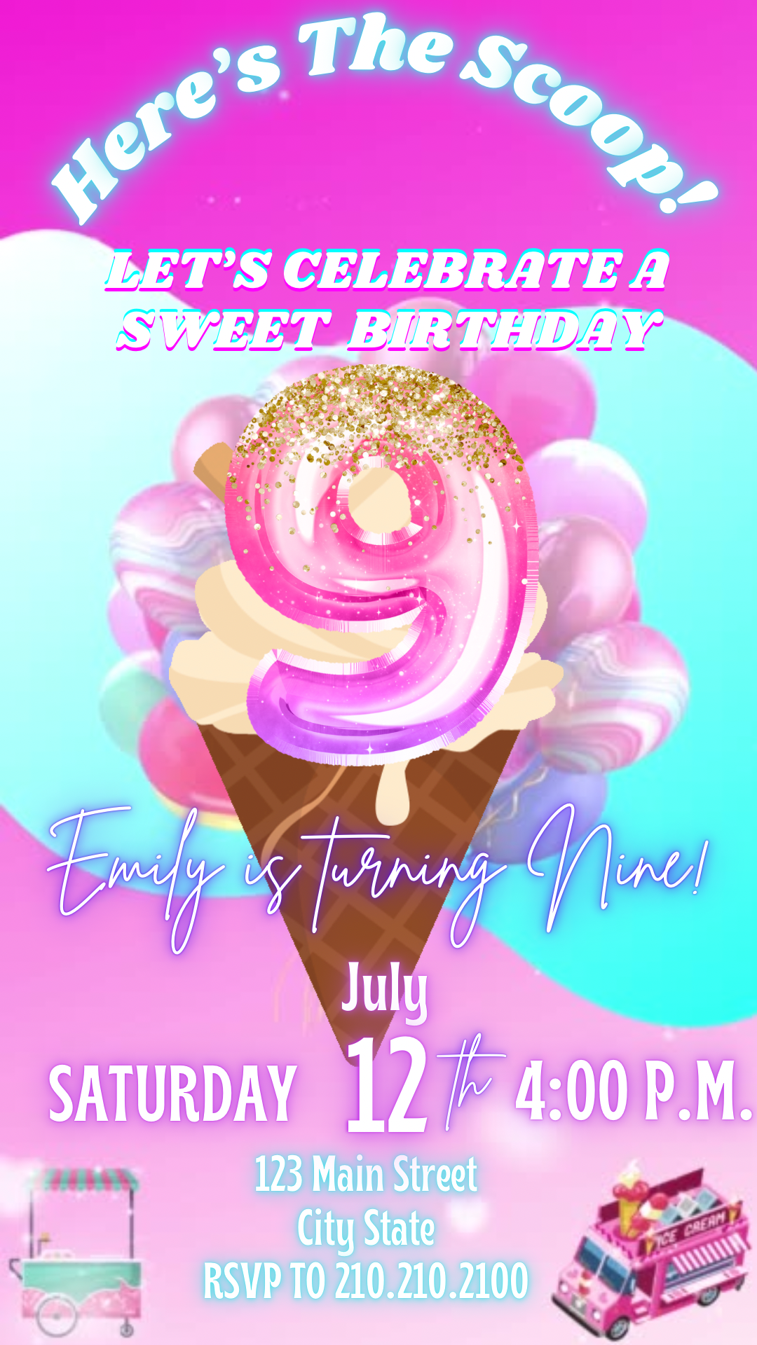 9th Birthday Ice Cream Video Invitation, Here’s the Scoop Invite