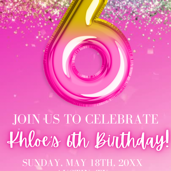 Pink and Gold 6th Birthday Invitation