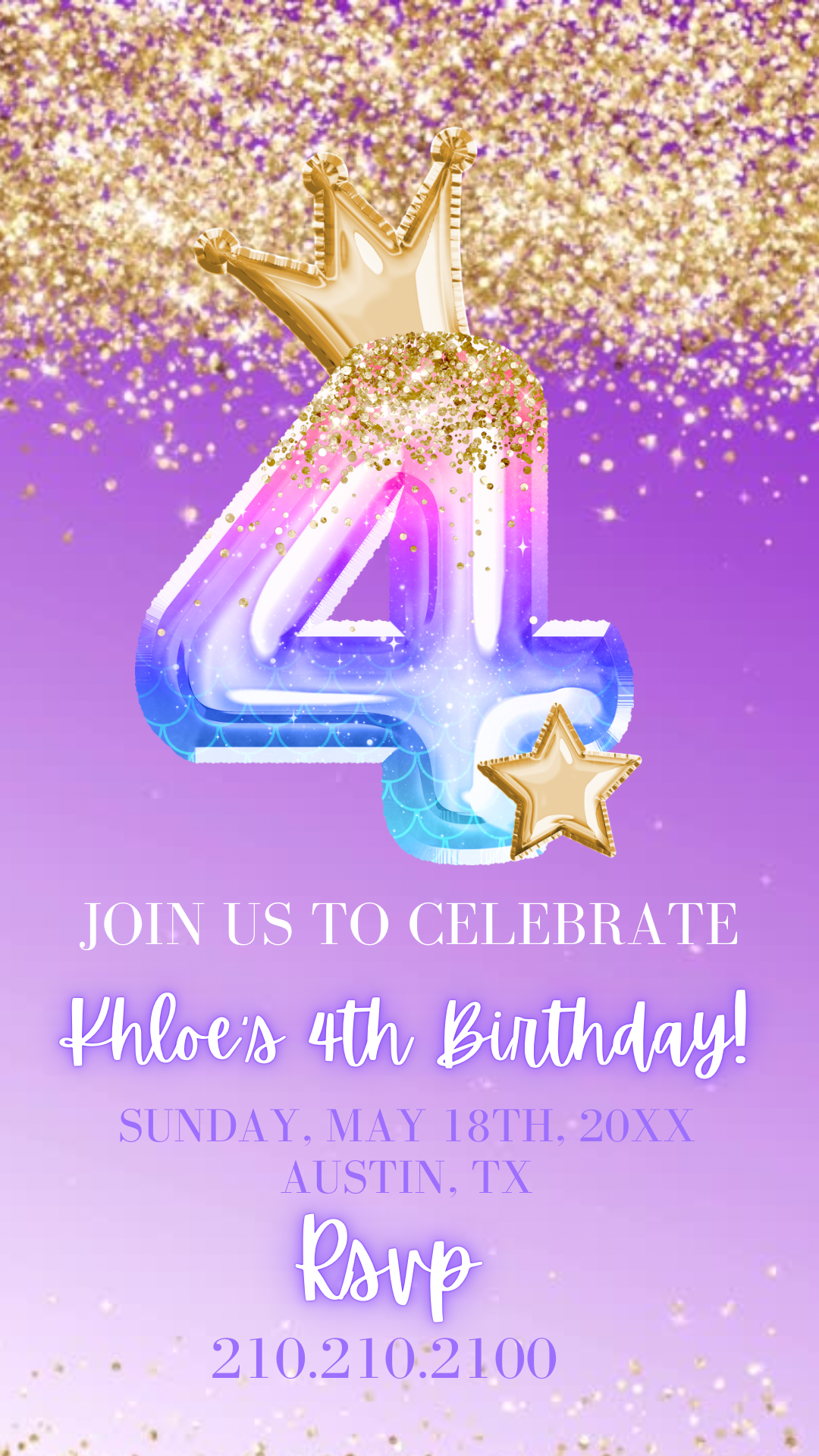 4th Birthday Purple Princess Video Invitation