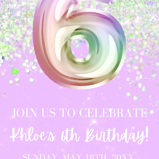 6th Birthday Lilac Video Invitation, Light Purple Birthday Invite