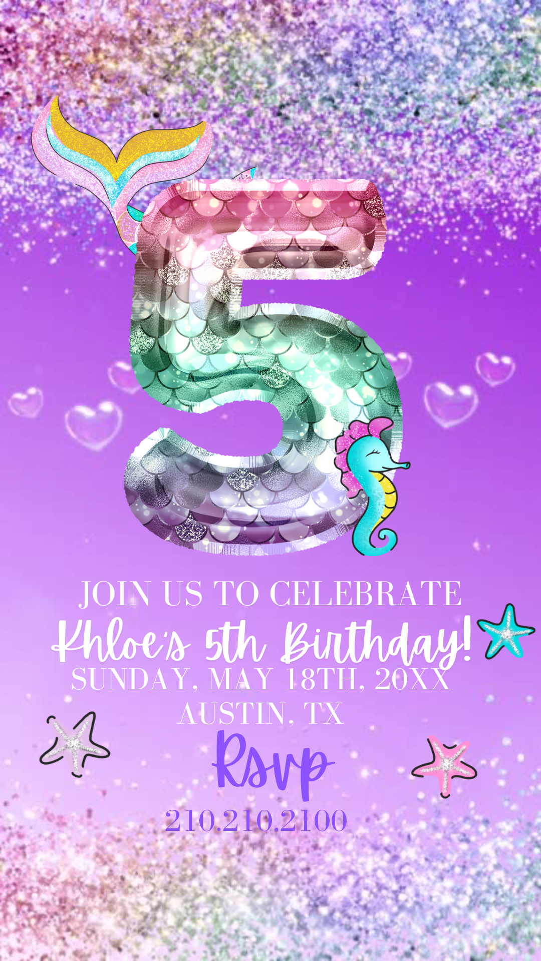 5th Birthday Mermaid Video Invite, Mermaid Under The Sea Birthday Party