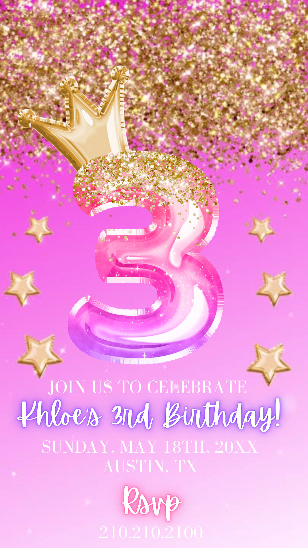 3rd Birthday Pink Princess Video Invitation