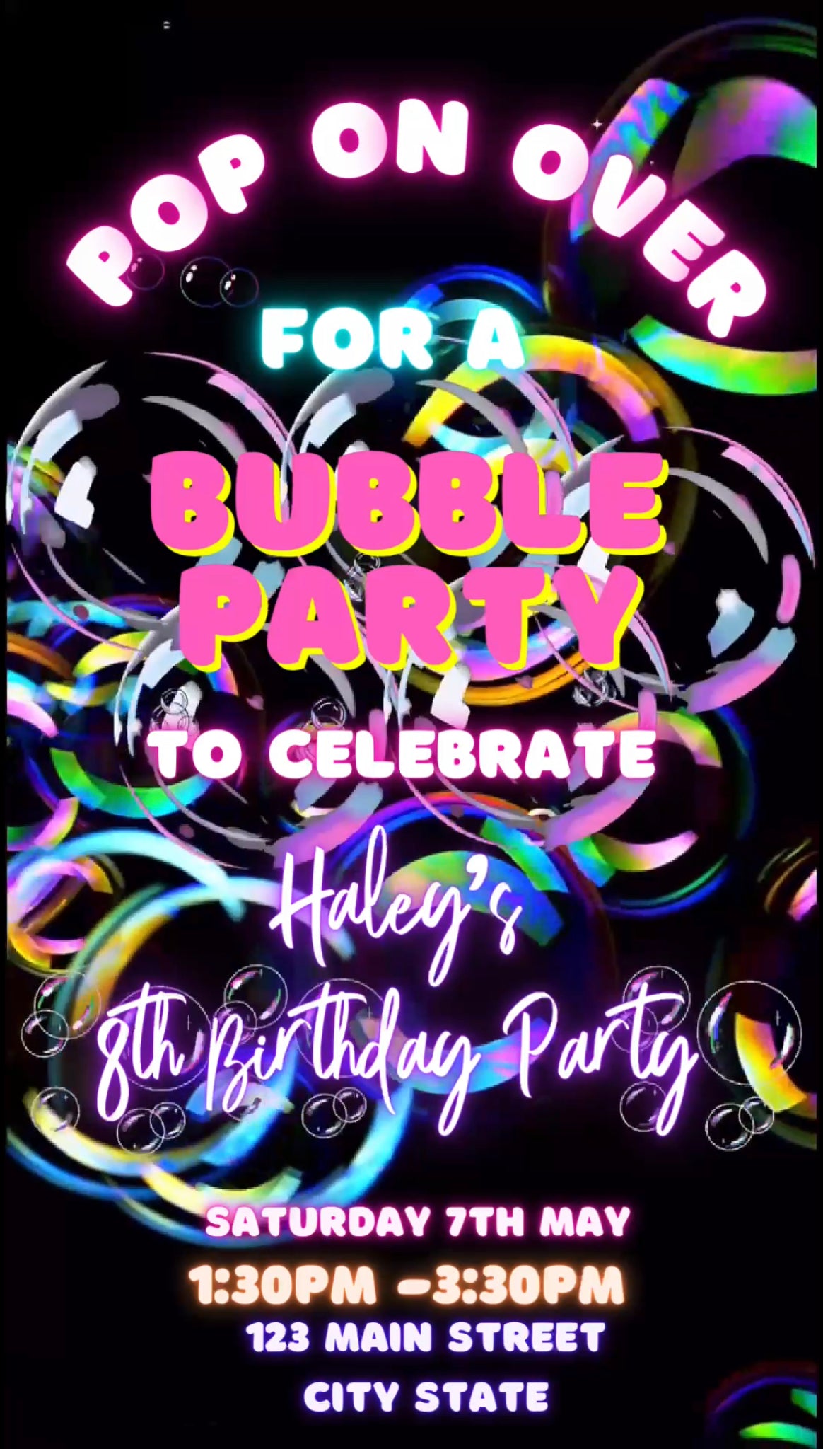 Bubbles Party Video invitation, bubbleologist birthday invitation