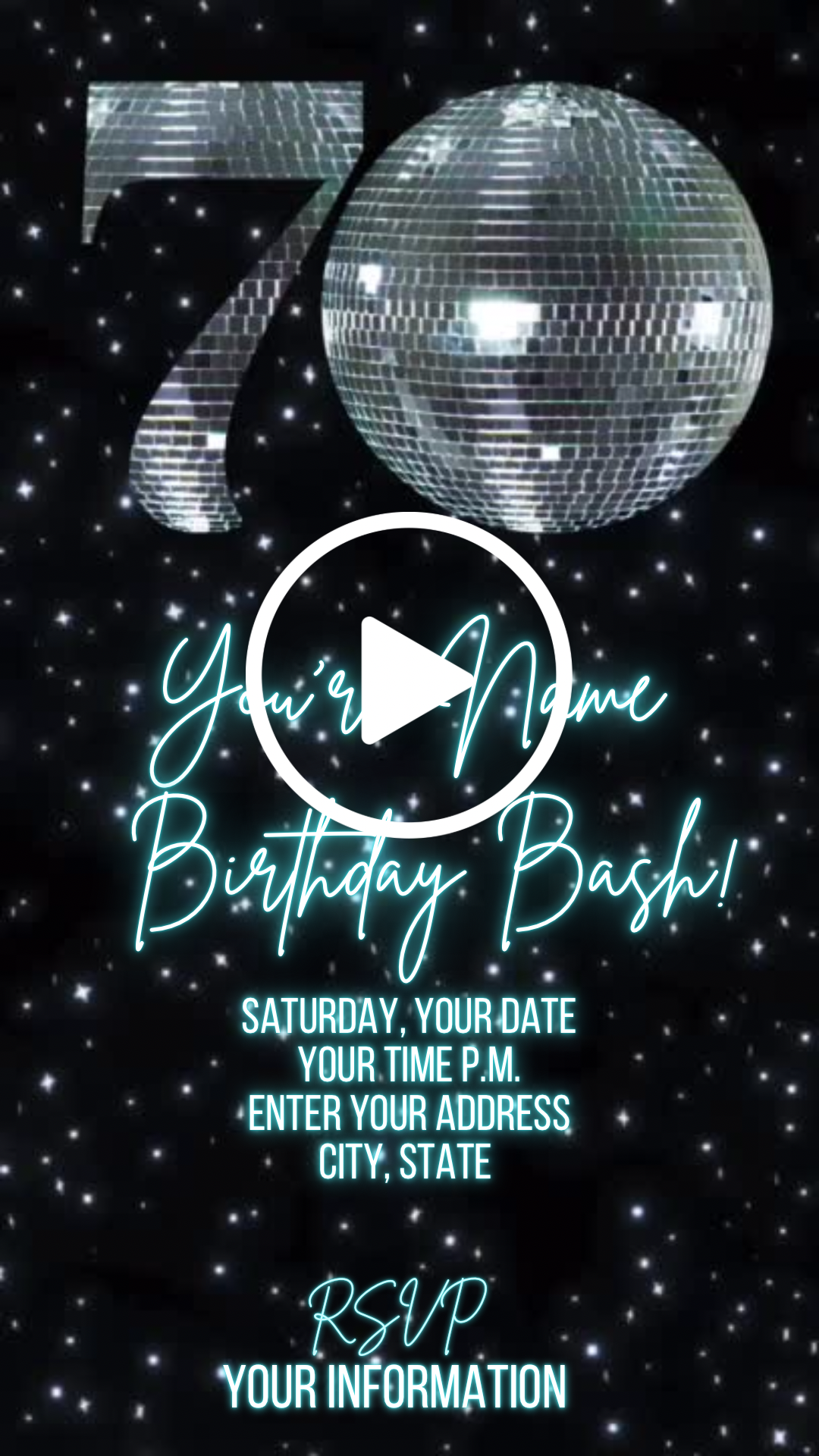 70th Birthday Disco Video Invitation, Disco Ball Invite