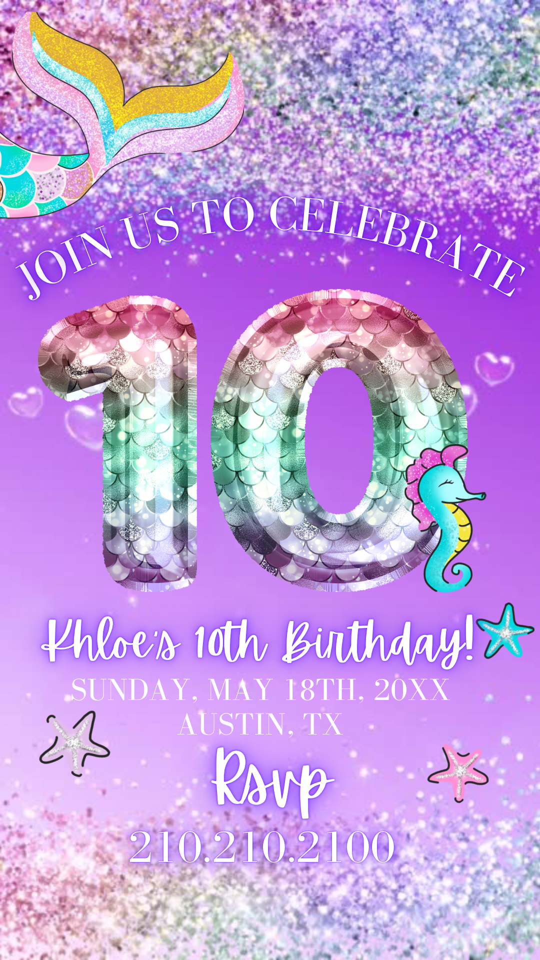 10th Birthday Mermaid Video Invite, Mermaid Under The Sea Birthday Party