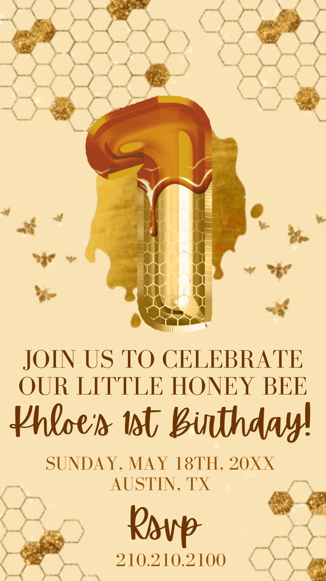 1st Birthday Honey Bee Video Invitation