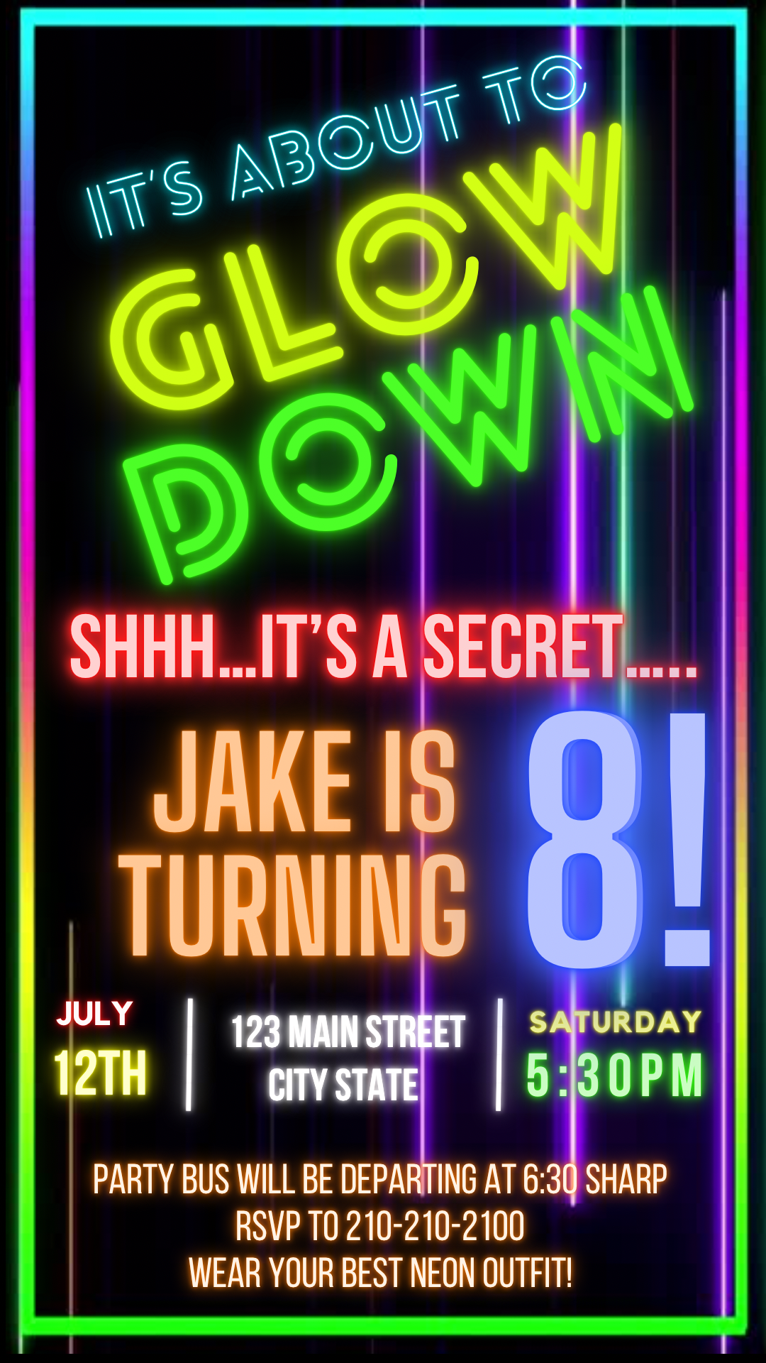 Glow Video Invitation, Neon Party Invite