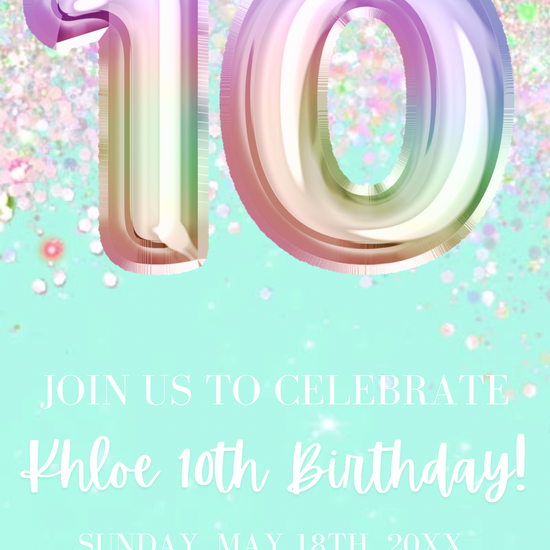 10th Birthday Glitter Video Invitation, Glitter Mint and Pink Birthday Invite