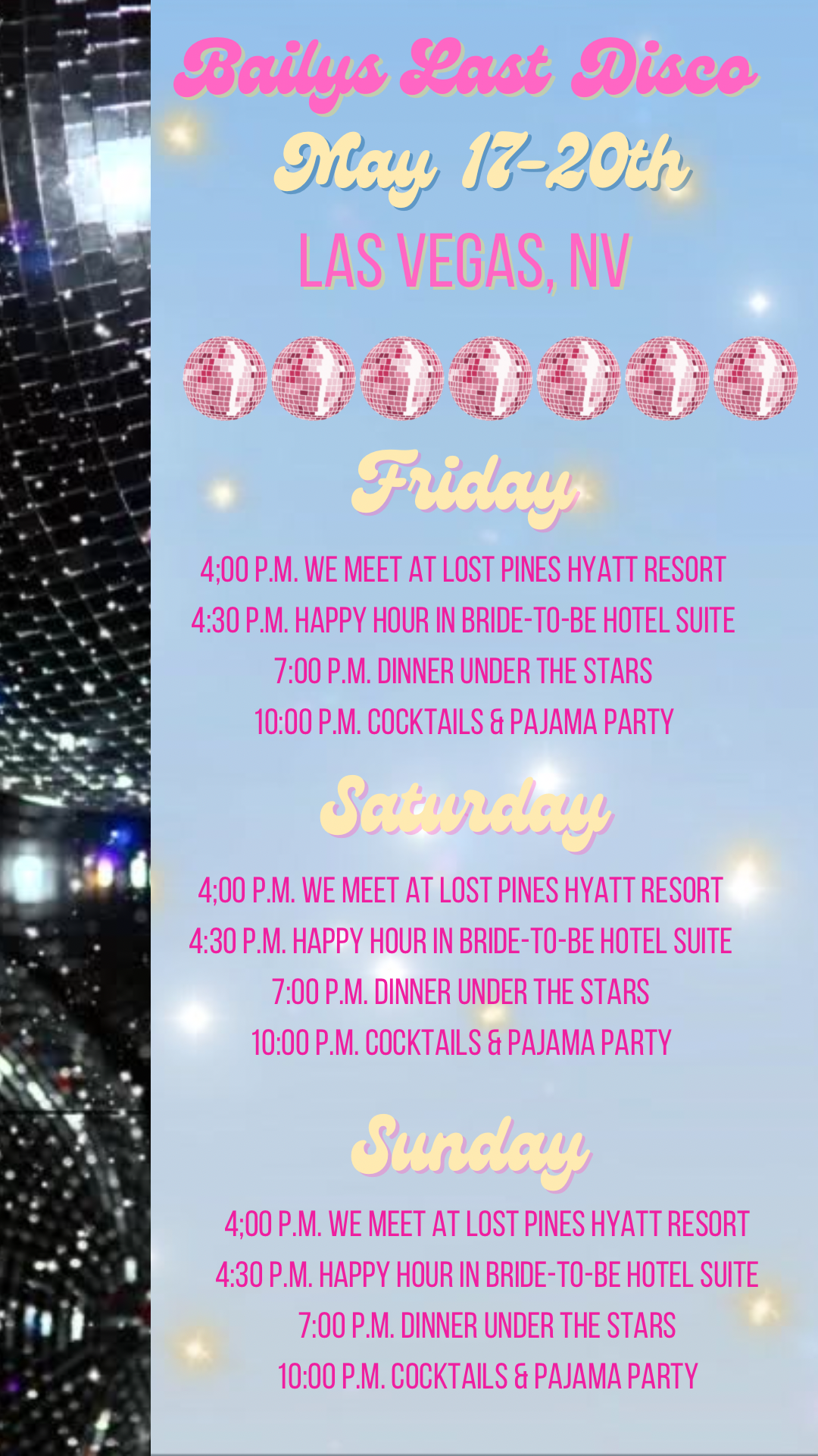 Disco Weekend Itinerary Template
