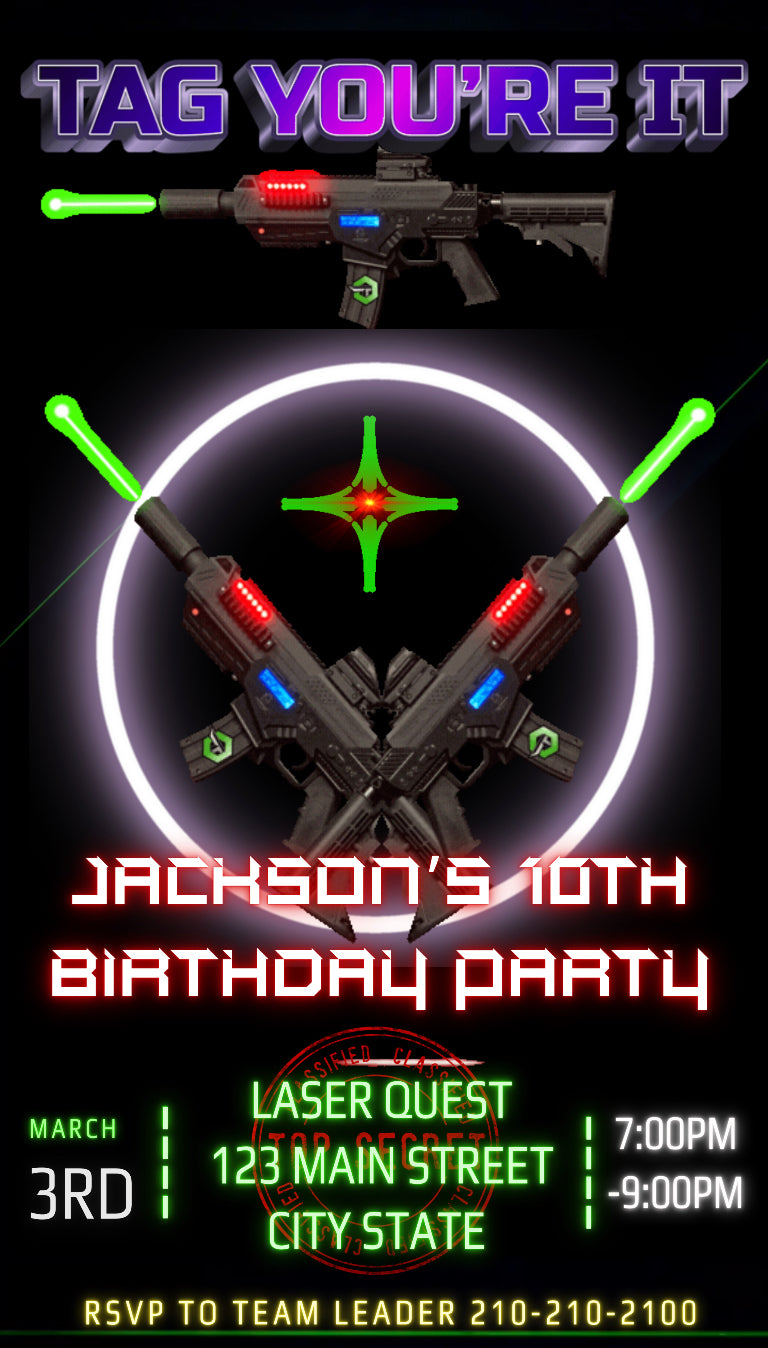 Laser Tag And Arcade Party Video Invitation, Boys & Girls Laser Tag And Arcade Birthday Party Video Invite