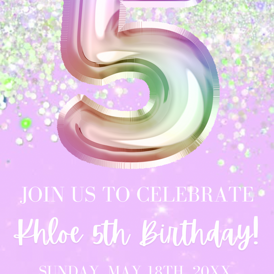 5th Birthday Lilac Video Invitation, Light Purple Birthday Invite
