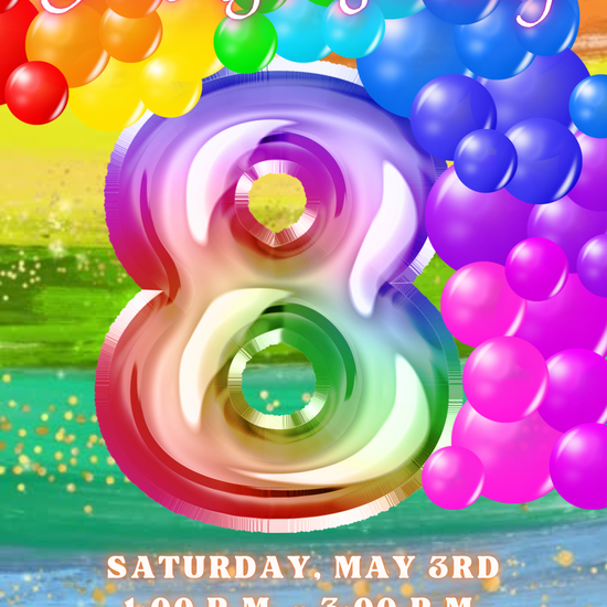 8th Birthday Rainbow Balloon Invitation, Rainbow Birthday Video Invitation