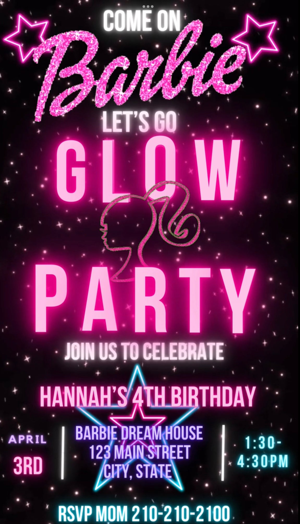 Pink Doll Video Invitation, Glow Party