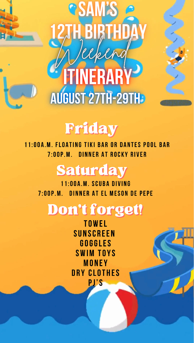 Water Park Video Invitation and Itinerary