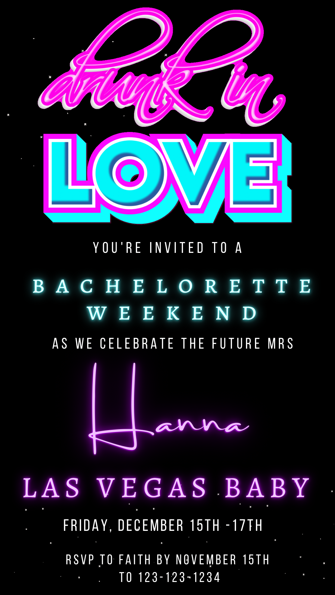 Neon Drunk In Love Bachelorette Video Invitation and Itinerary, Vegas Bachelorette Invitation & Itinerary, Neon Bach Weekend Itinerary