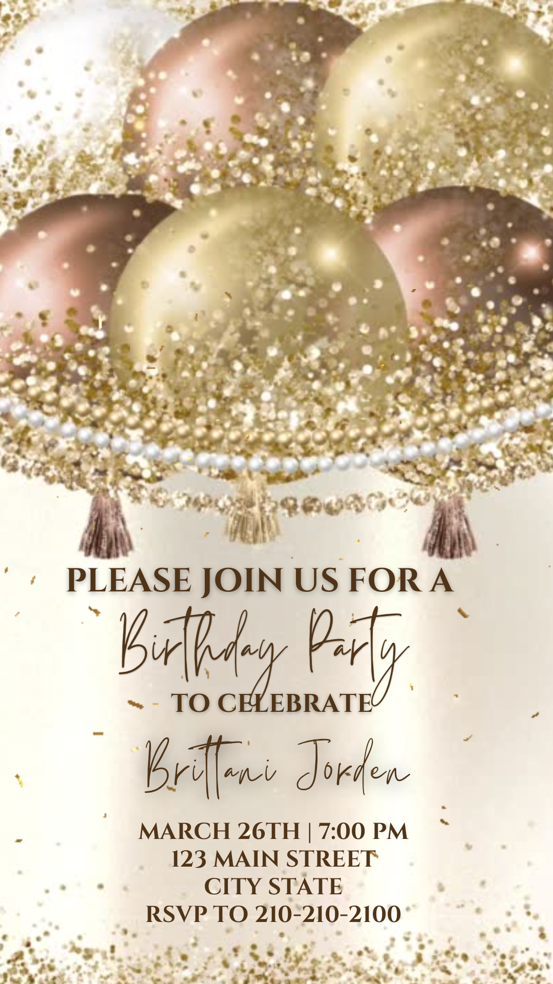 Nude and Gold Birthday Party Video Invitation, Birthday Balloon Invite, Any Occasion Evite