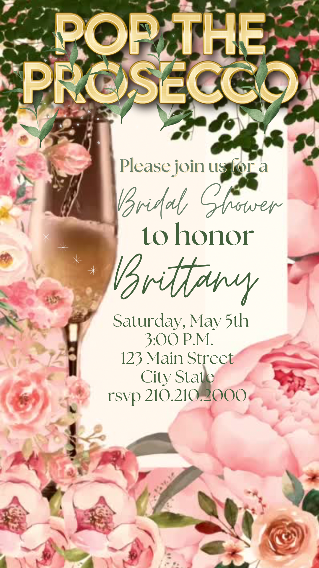 Petals and Prosecco Bridal Shower Invitations, Peonies an