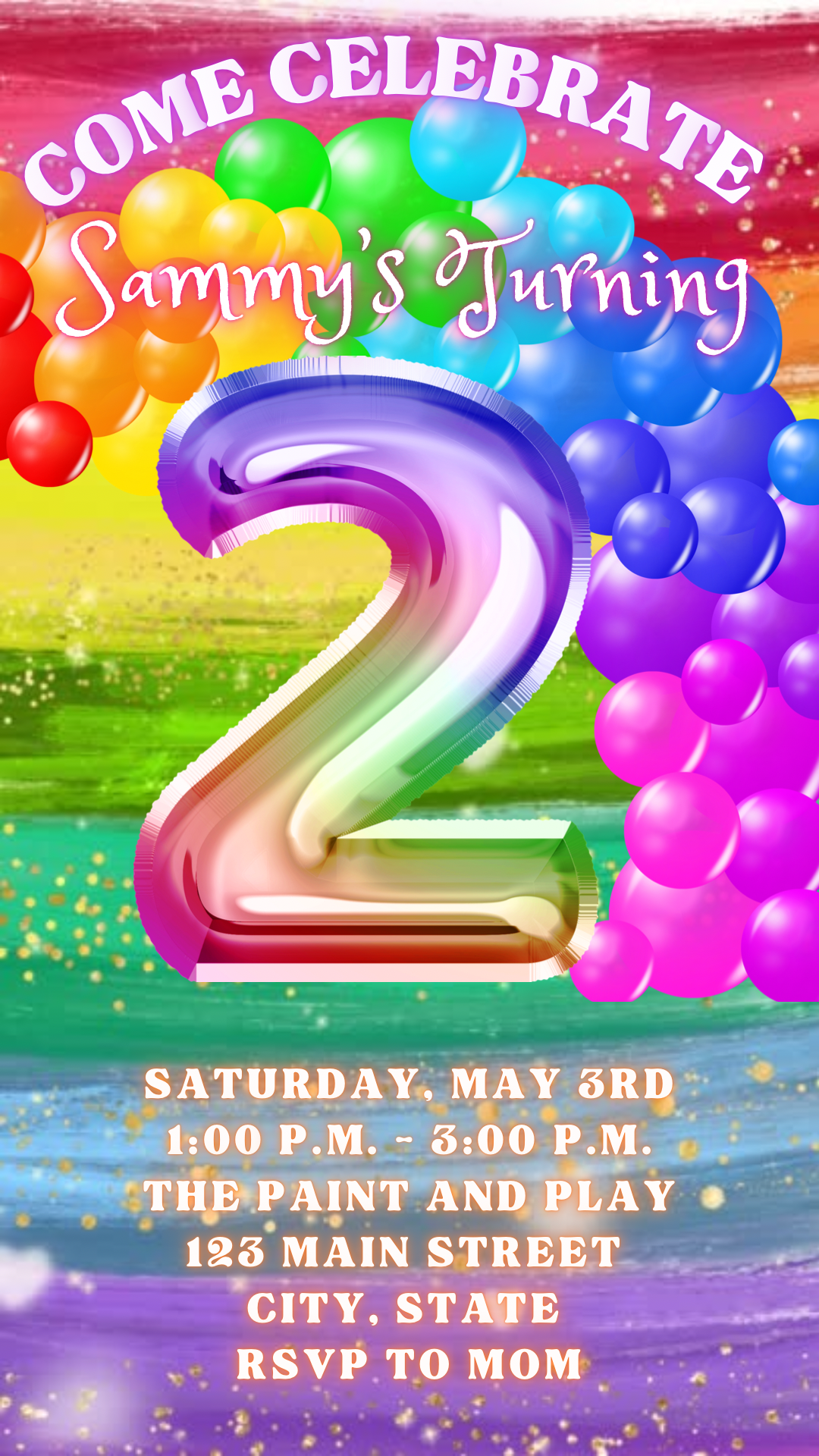2nd Birthday Rainbow Balloon Invitation, Rainbow Birthday Video Invitation