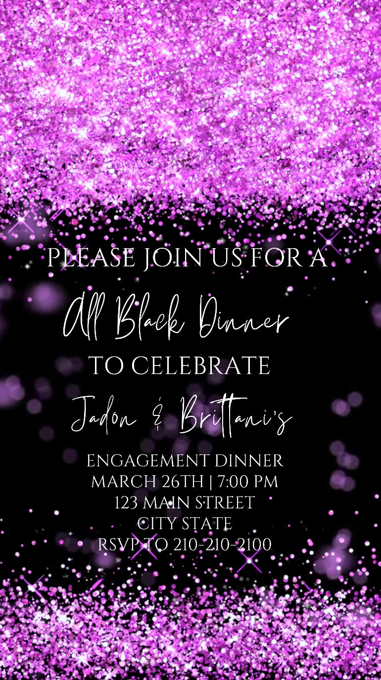 Purple Glitter Video Invitation, Purple Invitation
