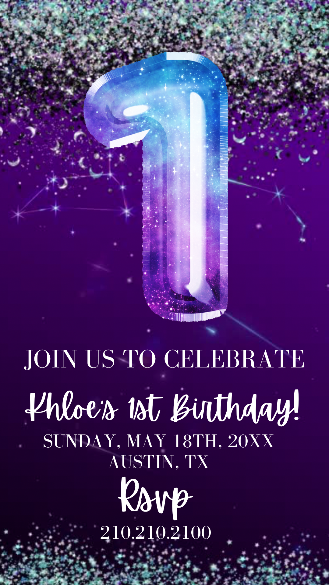 1st Birthday Invitation, Space Video Birthday Invite