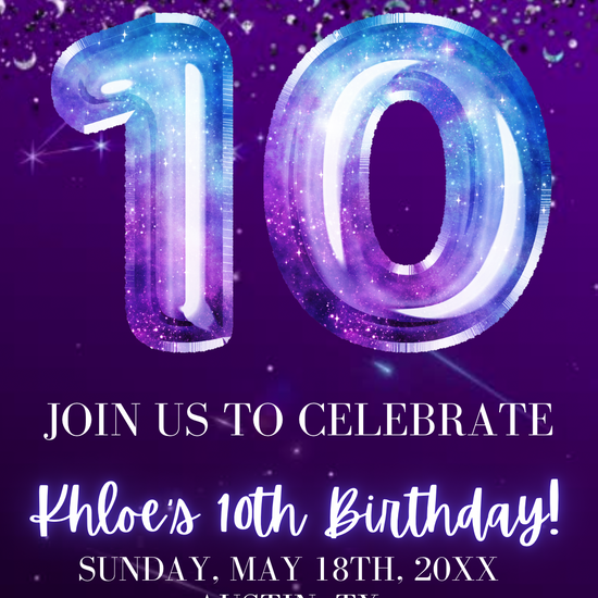 10th Birthday Space Invitation, Space Video Birthday Invitation