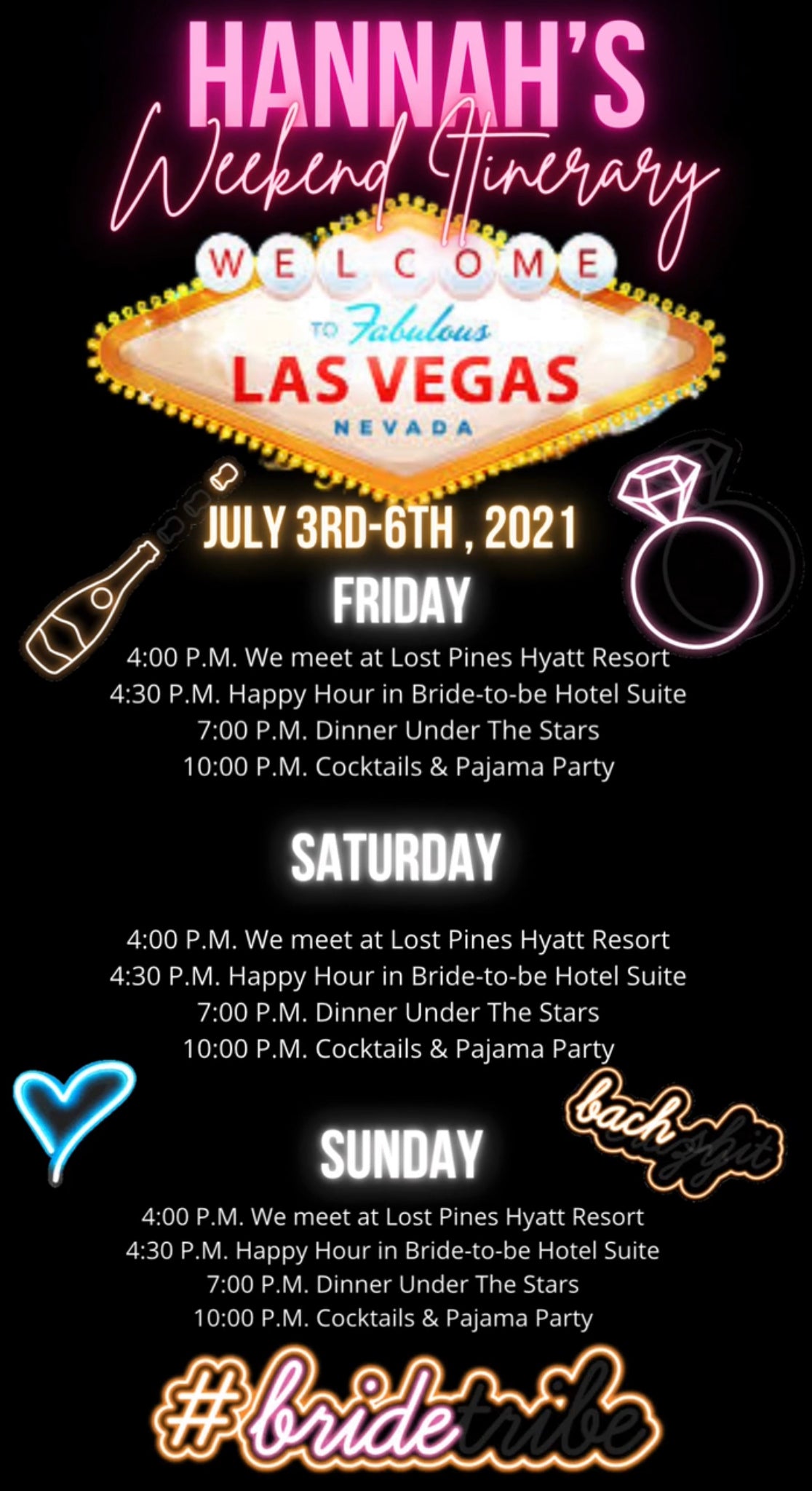 Las Vegas Video Itinerary, Bachelorette Itinerary