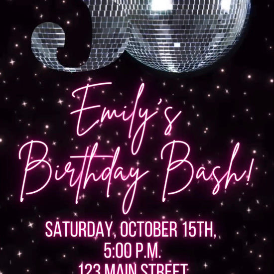 30th Birthday Video Invitation, Disco Ball Invite
