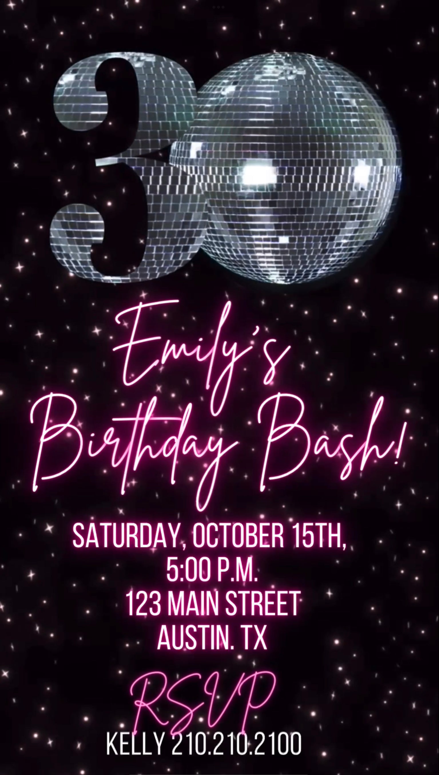 30th Birthday Video Invitation, Disco Ball Invite