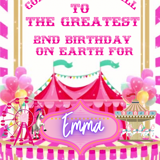 Pink Circus Video invitation, Pink Carnival birthday invitation
