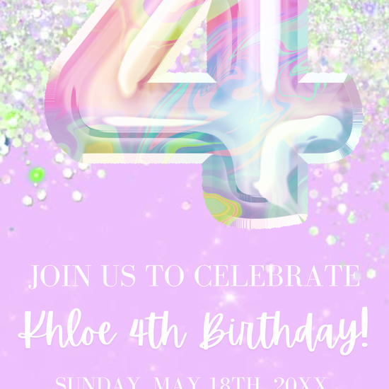 4th Birthday Lilac Video Invitation, Light Purple Birthday Invite