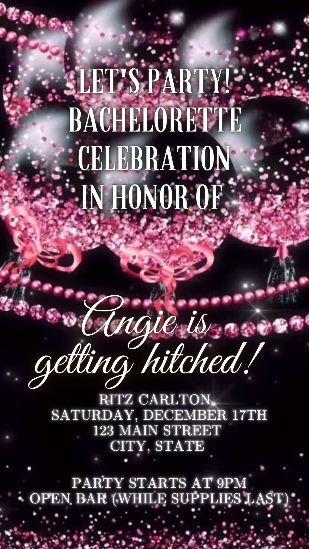 Pink Glitter Champagne, Heels, and Balloon Video Invitation