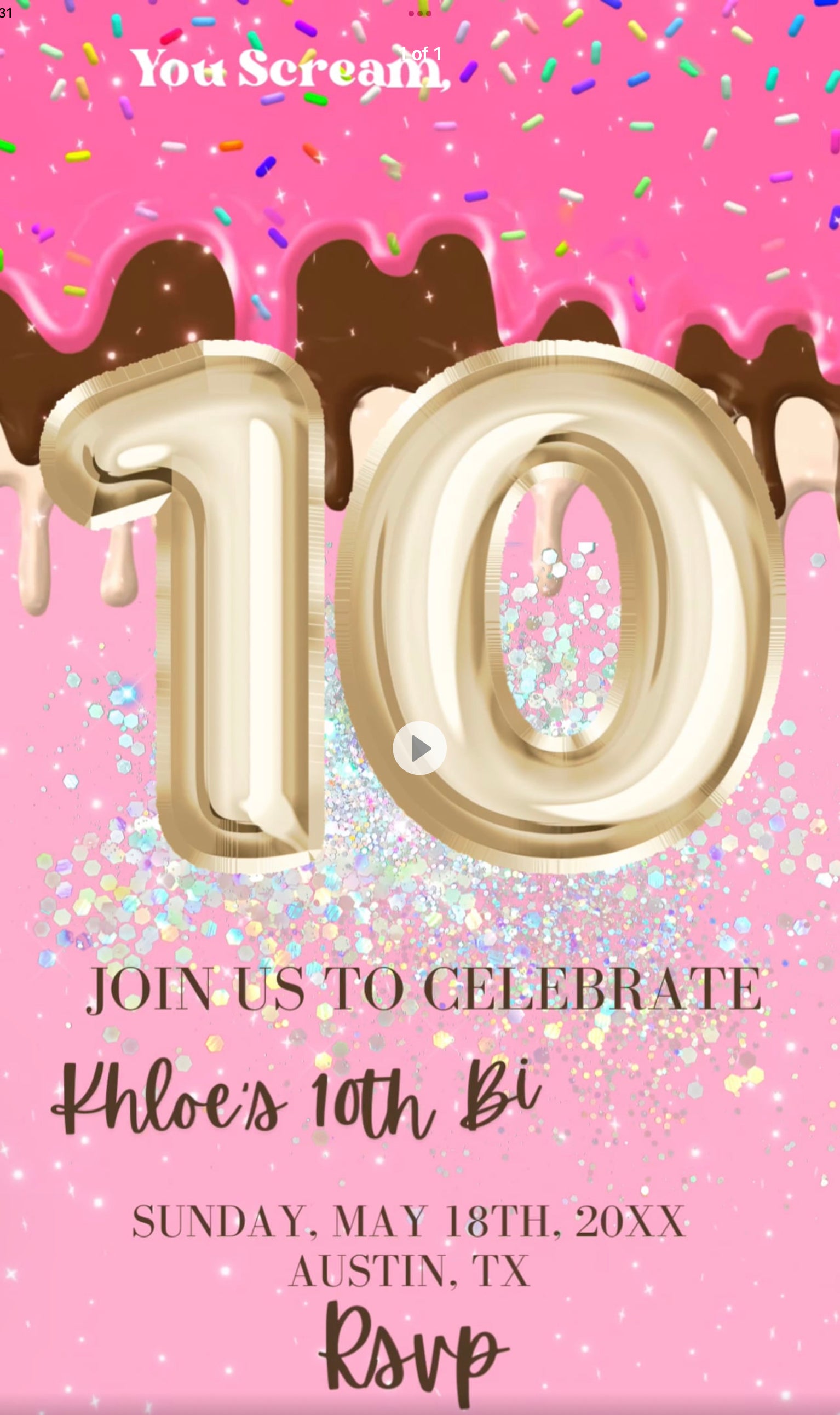 10th Birthday Ice Cream Invitation