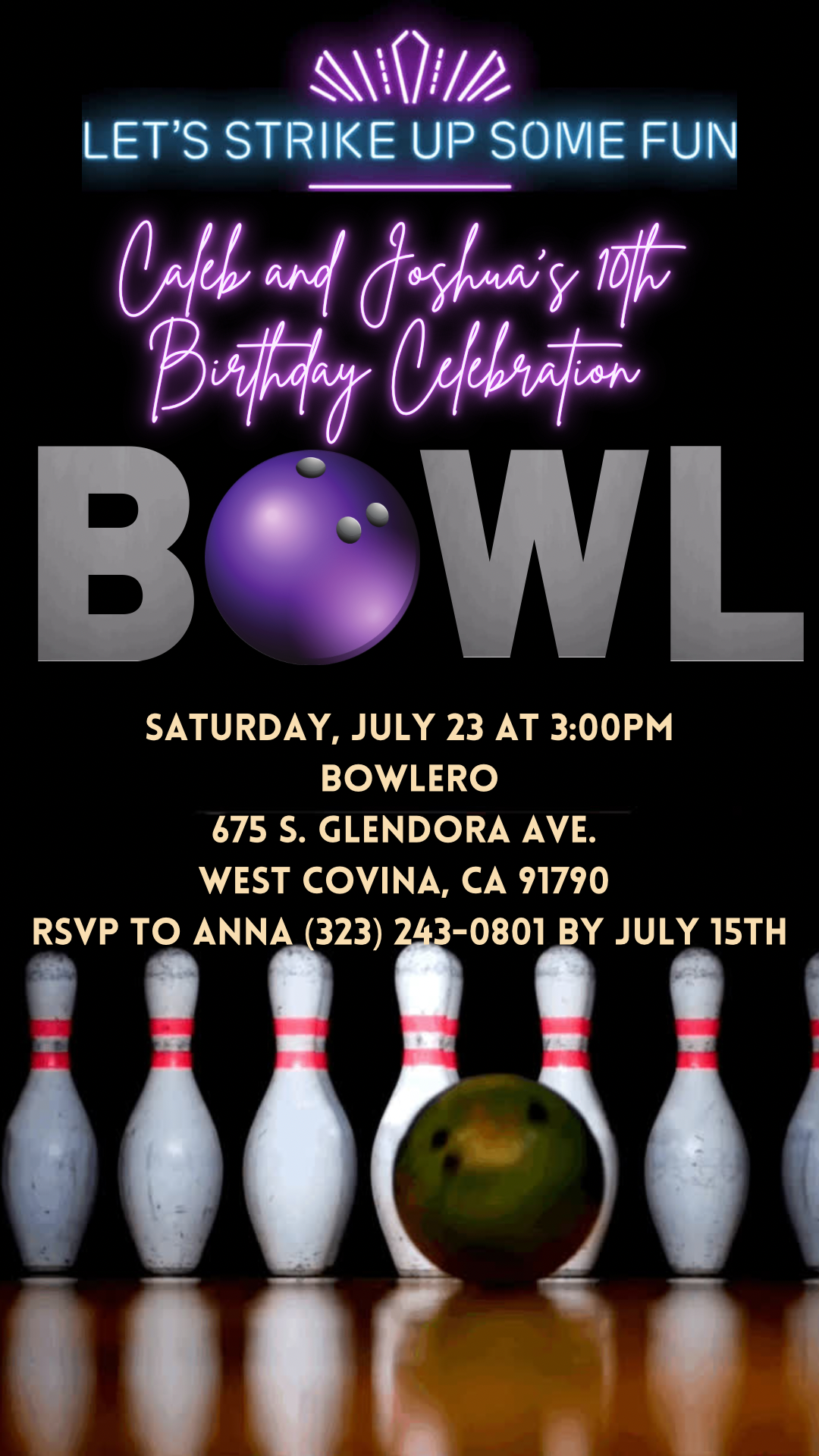 Bowling Video Invitation, Let’s Strike up some fun Invitation, Bowling Alley Invite