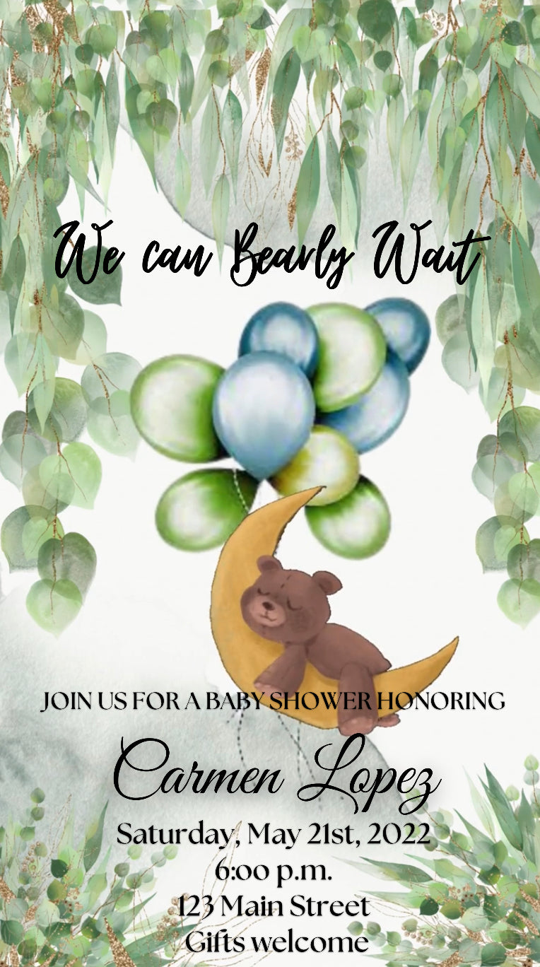 Teddy Bear Baby Shower Video Invitation, We can bearly wait baby shower