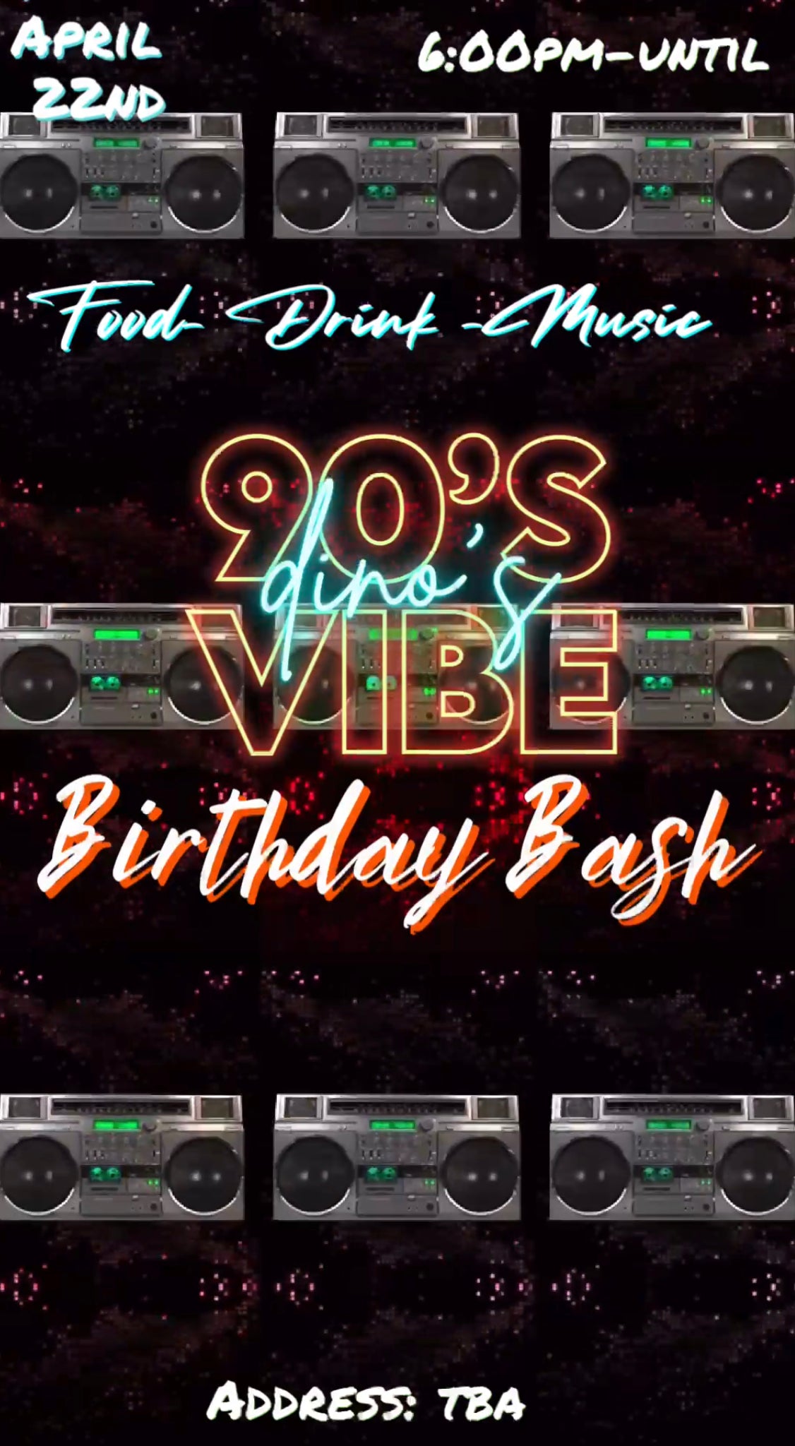 90’s ThrowbackVideo Invitation, 90’s boombox Party Invite