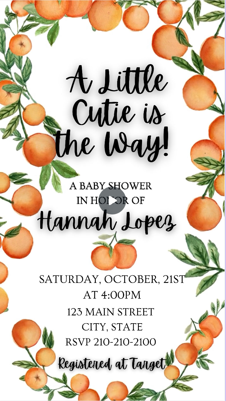 Citrus Botanical Orange Little Cutie Invitation 