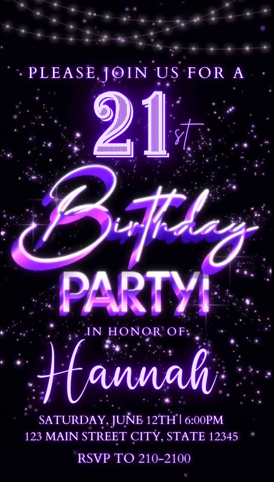 Purple Birthday Video Invitation, purple Glitter Invitation, Any Occasion