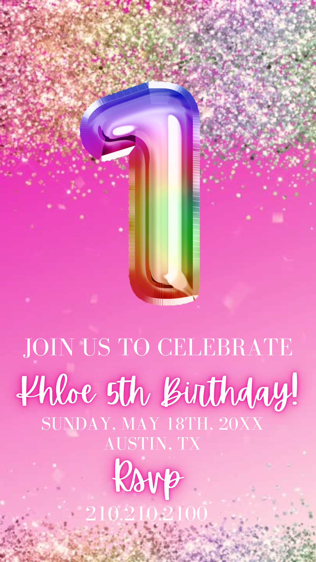 1st Birthday Invitation, Rainbow Holographic invite
