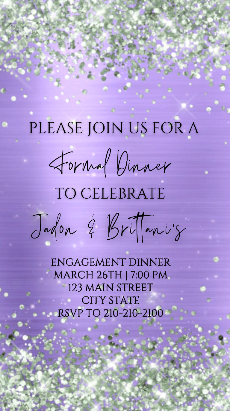 Purple Glitter Video Invitation, Glitter Invitation