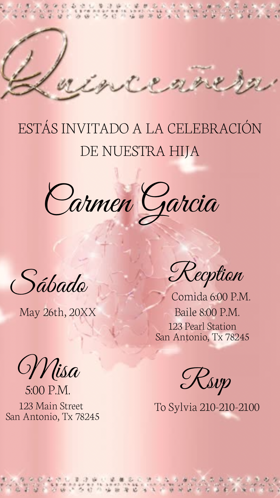 Quinceanera Invitation, Pink Glitter Invitation, Mis Quince Anos, 15th Birthday