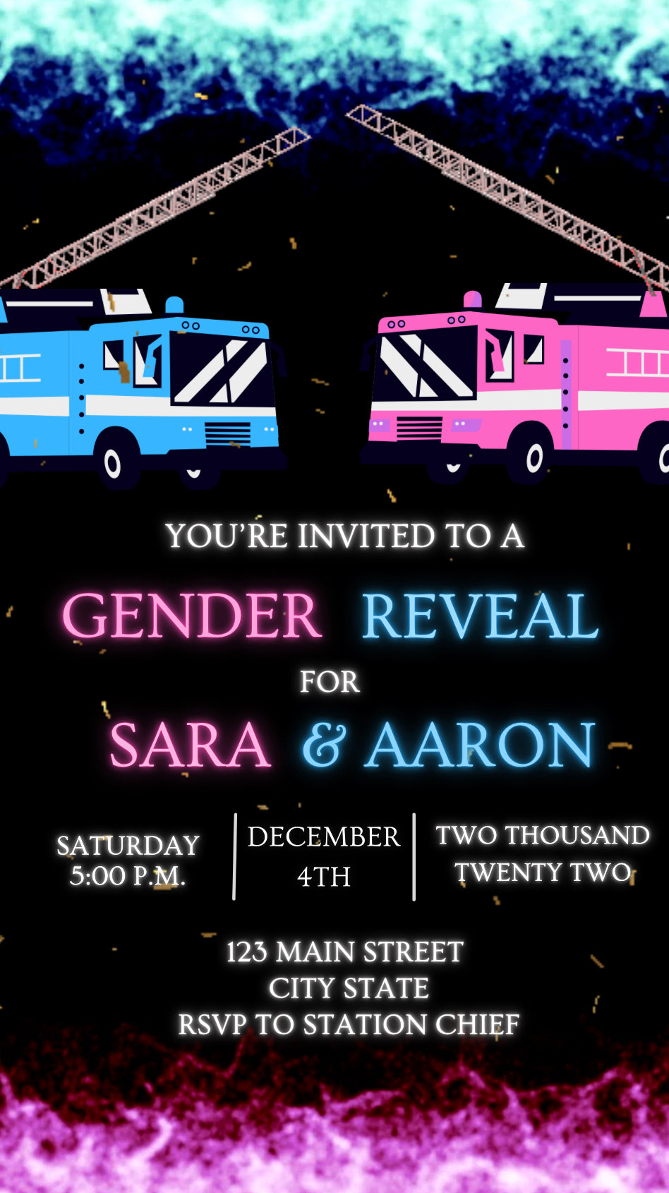 Firetrucks Gender Reveal Party Video Invite