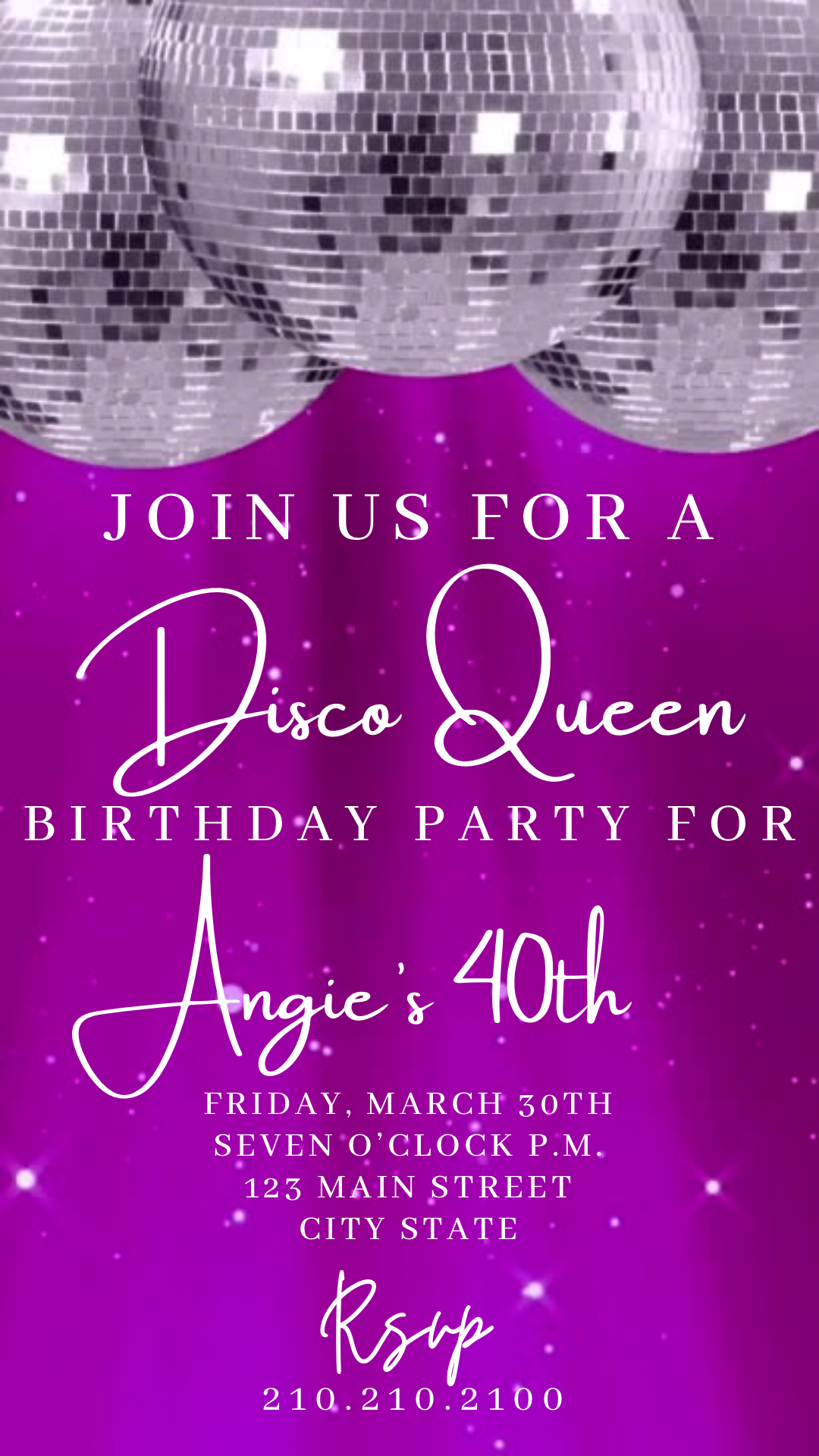 Violet Disco Ball Birthday Invitation, Disco Video Invitation