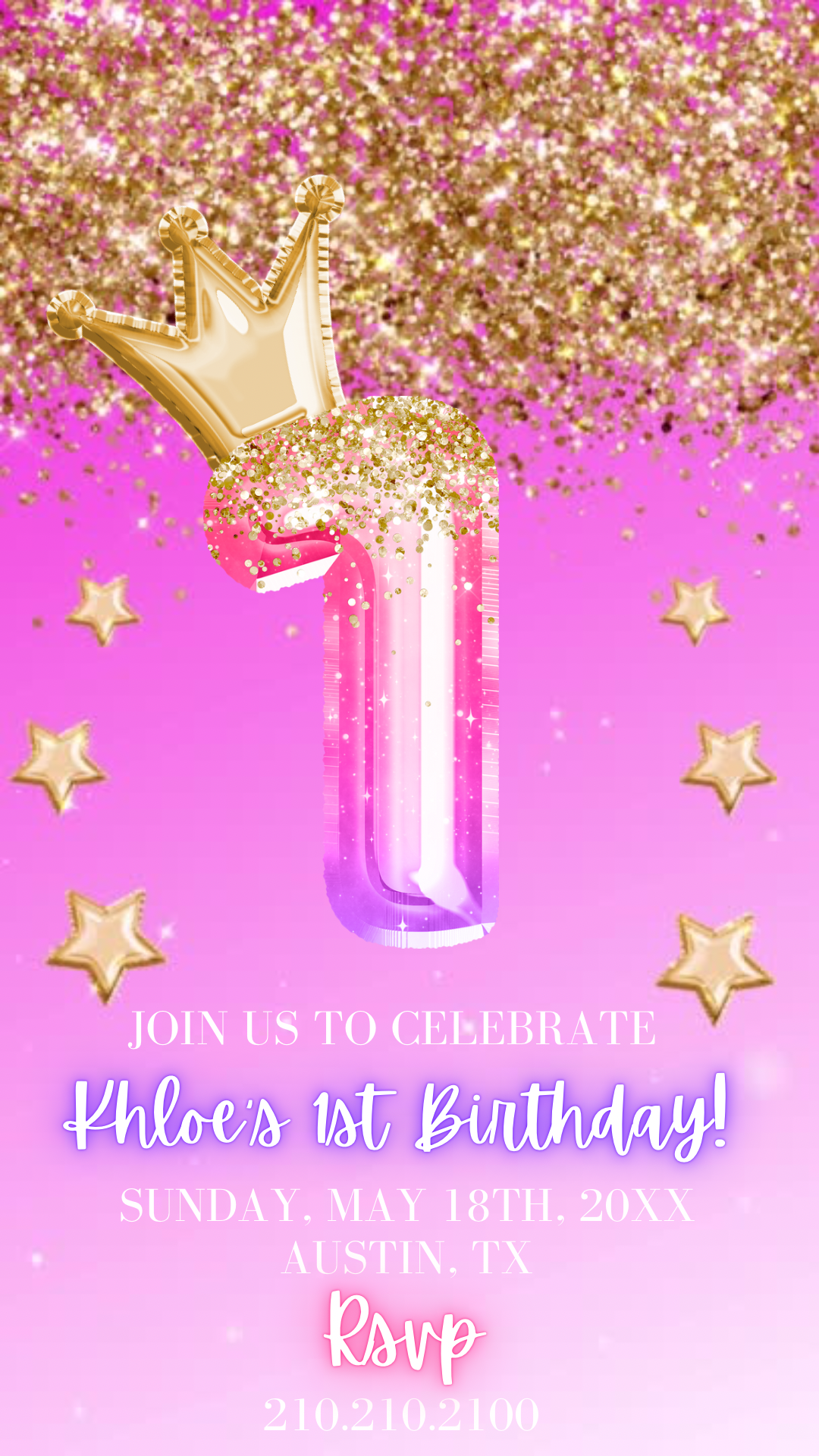 1st Birthday Pink Princess Video Invitation