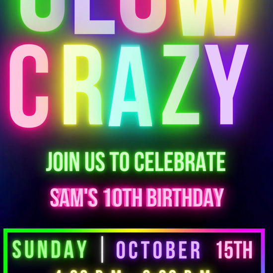 Neon Glow Video Invitation, Glow Birthday Video Invitation