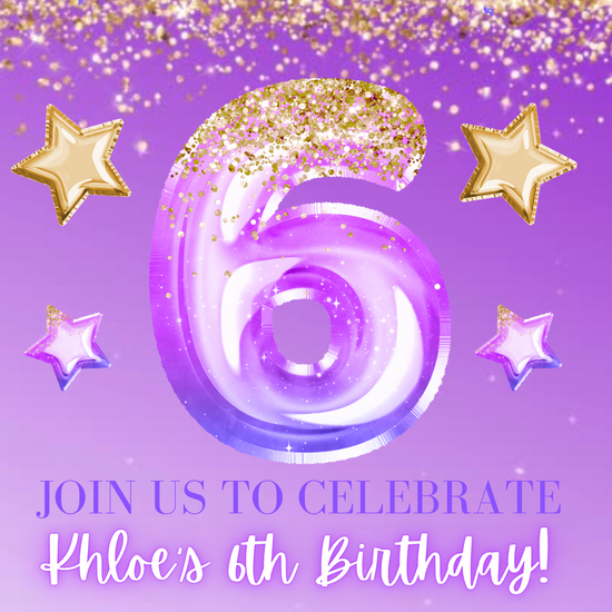 6th Birthday Purple and Gold Glitter Video Invitation