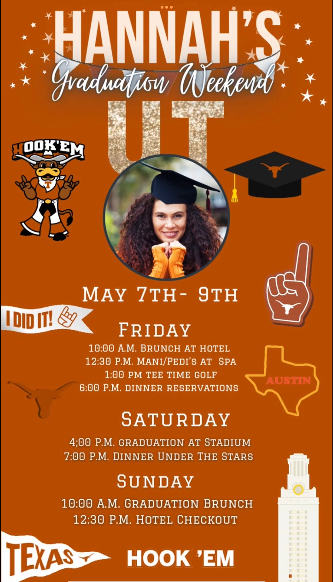 UT College Graduation Itinerary, College Graduation Invite, University of Texas