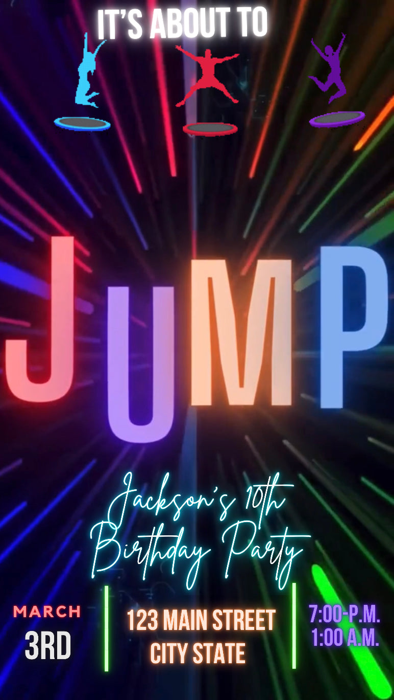 Jump Video Invitation, Jump Birthday Invitation, Trampoline Party