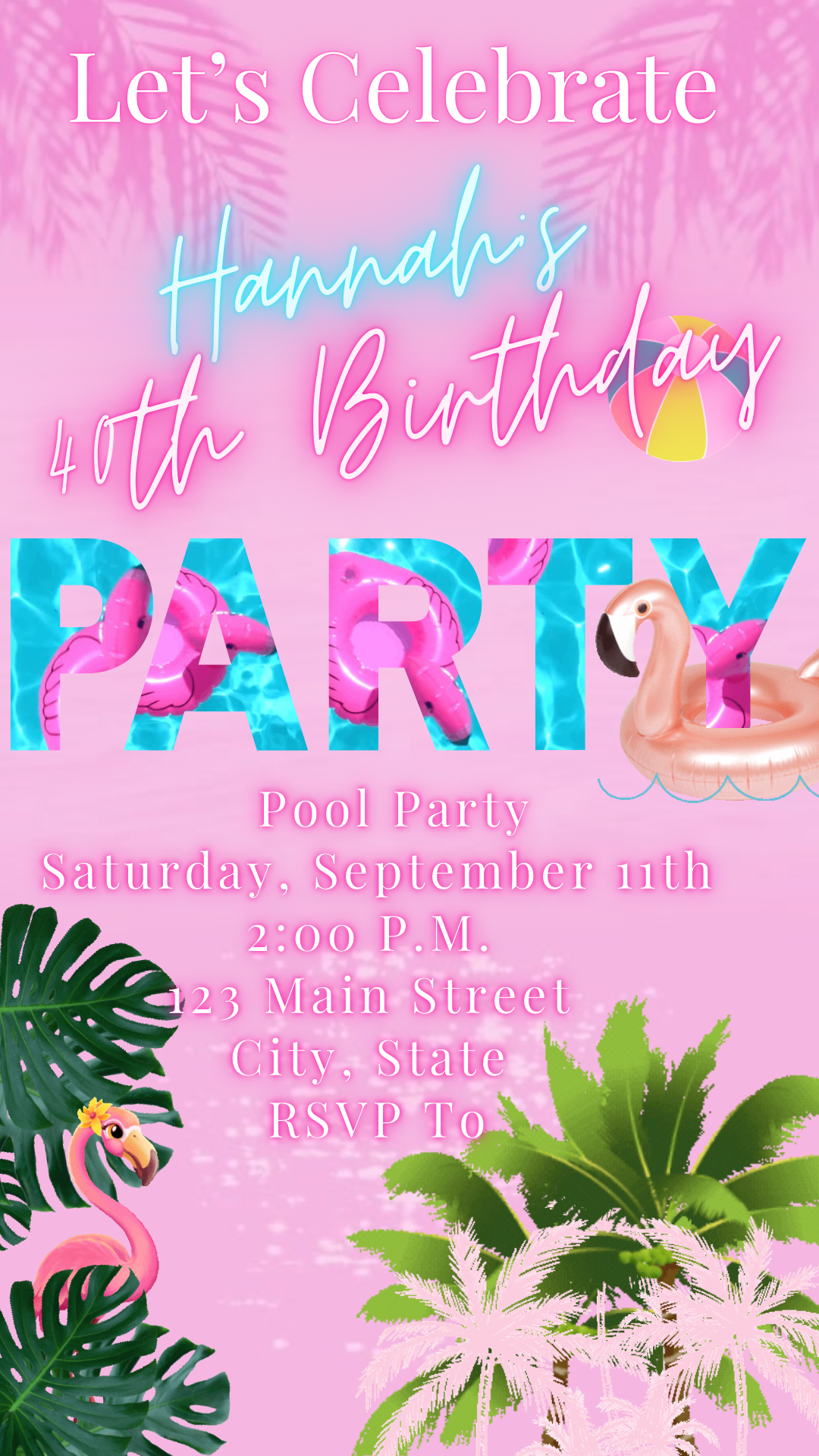 Pool Video Invitation, Flamingo Pool Party