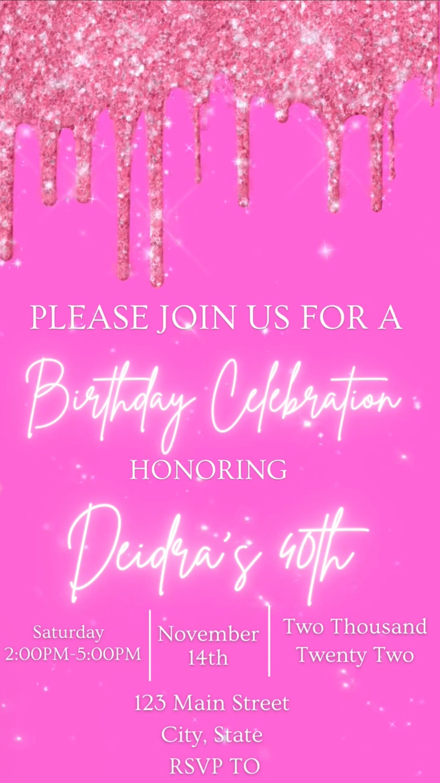 Hot Pink Glitter Dripping Video Invitation