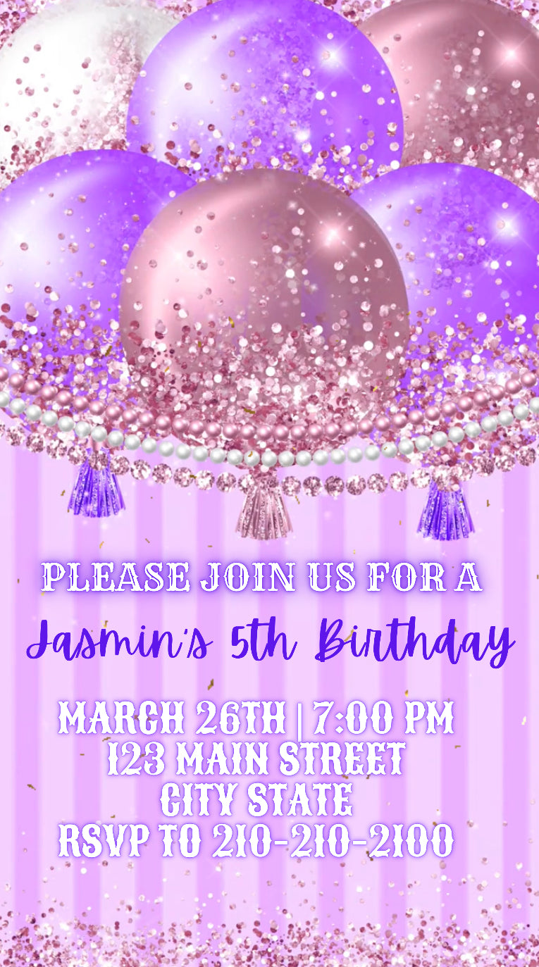 Purple Birthday Video invitation, Lavender Carnival birthday invitation